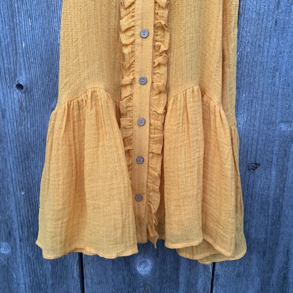 LISA MARIE FERNANDEZ Dress Sz 0 Orange Gauze Square Neck Mini Ruffled Spaghetti - Picture 5 of 13